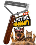 Extra Large 2-Sided Undercoat Rake for Dogs & Cats, Dog Brush for Shedding Remove Mats, Dematting Comb, Safe&Gentle Grooming Brush for German Shepherds Medium to Long-Haired Pets,Premium Wooden Handle