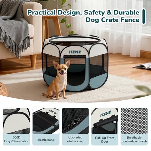 MZNZ Dog Cat Playpen, Portable Small Animal Playpen Crate Indoor for Dogs Cats Rabbits, Foldable Guinea Pigs Bunny Cage Enclosure for Outdoor, Pop Up Dogs Cats Tent Kennel with Carrying Case, Grey