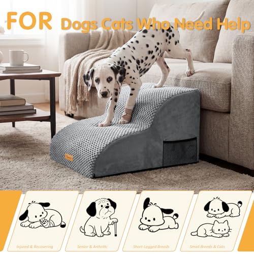 Topmart High Density Extended Foam Dog Ramp&Steps 2 Tiers,11.8" High,Non-Slip Dog Stairs,Soft Foam Pet Ladder with Removable Cover,Best for Injured,Older Cats,Pets with Joint Pain