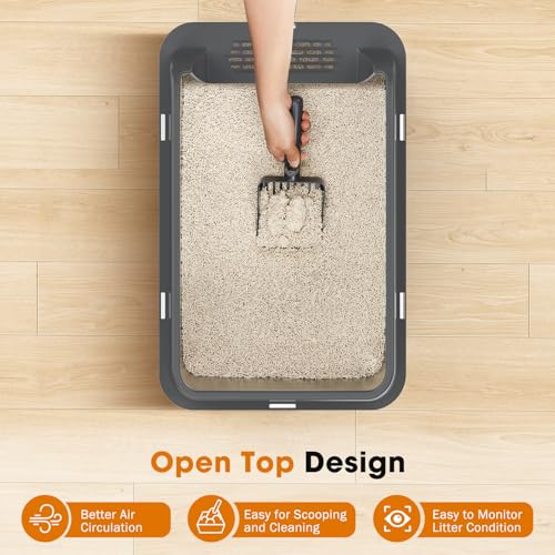 2PACK Stainless Steel Litter Box, Extra Large Litter Boxes for Big Cats, XL Metal Cat Litter Box with Lid High Sides, Anti-Urine Leakage, Non-Sticky, Scoop Included