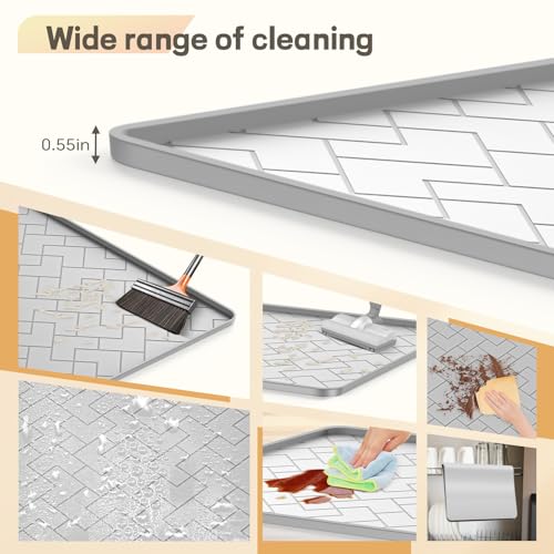 Silicone Cat Litter Mat for litter box Large 34" X 22"-Easy to Clean Cat Litter Trapping Mat, Waterproof, urine-proof and non-slip to keep the floor clean and tidy（Gray）