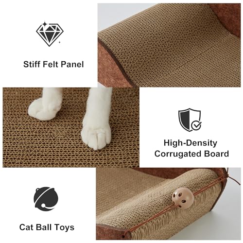 ZOMISIA 26'' Cardboard Cat Scratcher Bed - Large Scratcher Couch for Indoor Cats, Orthopedic Scratching Board, Lounger Scratching Couch with Bells