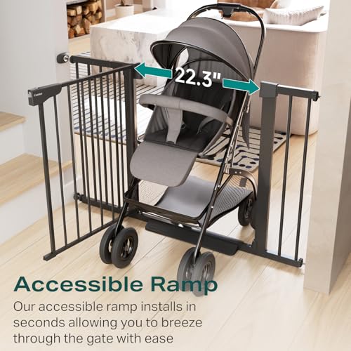 Cumbor 30-46" Baby Gate for Stairs, Mom's Choice Awards Winner-Auto Close Dog Gate for The House, Gifts for Mom, Easy Install Pressure Mounted Pet Gates for Doorways, Black