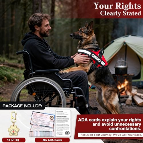 Opstin Service Dog Vest, ID Tag + 50 ADA Information Cards, Service Dog Harness in Sizes X Small to XX Large, Metal Dog Tag has Ruggedized Clip, 2-Sided Service Animal Cards,ESA Accessory Set Small