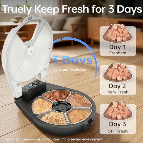 RESPURR Automatic Wet Food Cat Feeder, 3 Days 5 Freshness Meals Refrigerated Auto Cat Feeder, Semiconductor Cooling & Heating with 304 Stainless Steel Bowl, Programmable Timer Cat Food Dispenser
