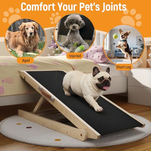 40" Dog Ramp for Couch & Low Bed – Extra Wide 16” Non-Slip Walking Surface, Load 200 lbs, Adjustable Pet Ramp with 4" Top Platform for Small Senior Dogs Dachshund Corgi – Dog Stairs Alternative