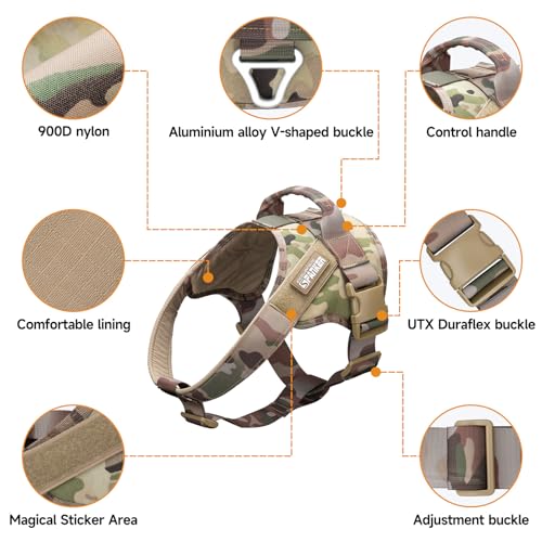 EXCELLENT ELITE SPANKER Tactical Dog Harness Military Patrol Harness No-Pull Service Dog Vest Military Dog Vest Adjustable Training Working Dog Vest with Handle for Medium Large Dogs(MCP-L)