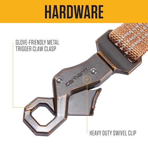 Carhartt Dual Handle Dog Leash, Durable Nylon Webbing Fabric W/Secure Metal Trigger Claw Clasp, Carhartt Brown, Large