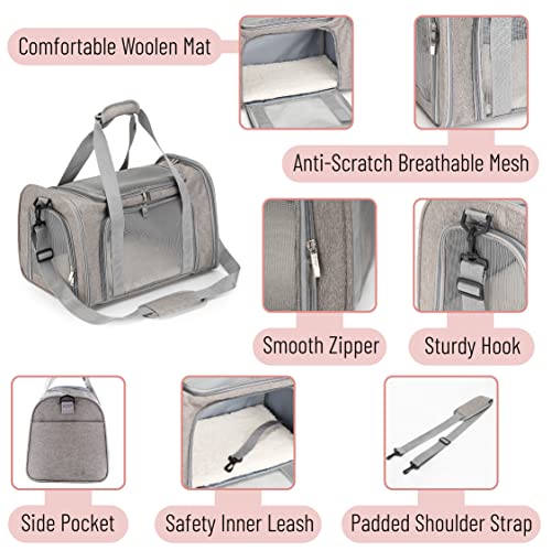 Mr. Pen- Pet Carrier, 17.5" x 11.2" x 11.5", Medium Size, Gray, Portable Travel Carrier for Small Pets, Cats & Small Dogs, Breathable Mesh, Safety Inner Leash, Side Pocket & Padded Shoulder Strap