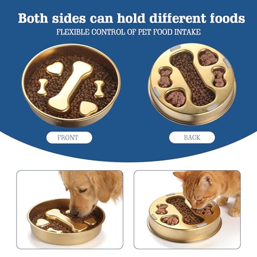 Golden Stainless Steel Slow Feeder Dog Bowls – Non-Slip Metal Dog Bowl for Large & Medium Breeds, Puppy Puzzle Feeder – 2 Cup Capacity for Small to Big Pets – Durable Slow Feed Dog & Cat Food Dish