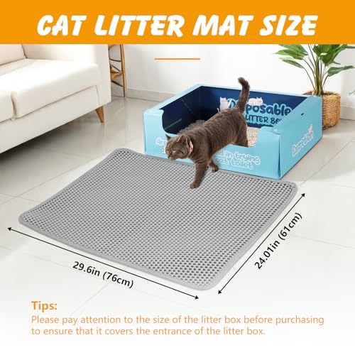 ondware Cat Litter Mat, 30x24 Inch Double Layer Litters Box Mat, Waterproof Cat Mat for Litter Box(Gray)