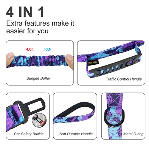 Hotsky Tactical Dog Leash Heavy Duty for Medium Large Dogs that Pull,4-6Ft Strong Bungee Shock Absorbing No Pull Dog Leash with Padded Double Handle and Car Seatbelt,Purple Camo