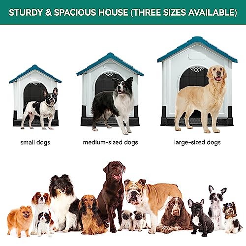 YITAHOME 41.3'' Folding Large Dog House, Weather Resistant Doghouse with Adjustable Skylight and Elevated Base, Outdoor Indoor Pet House for Small to Large Dogs (41.3''L*34.6''W*39''H)