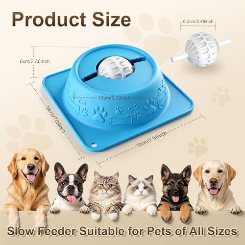 Slow Feeder Dog Bowl for Liquid Treats, Anti-Slip Lick Bowl, Bone Broth and Yogurt Puzzle Feeder, No Spill Pet Bowl Pup Lick Toy for Large Medium Small Dogs and Cats, Anxiety Relief, Blue
