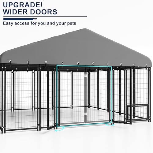 Muphyers 10X10FT Large Dog Kennel Outdoor Dog Enclosure Outside, Double Door Heavy Duty Galvanized Steel Dog Crate Durable Dog Cage with Roof & Double Lock