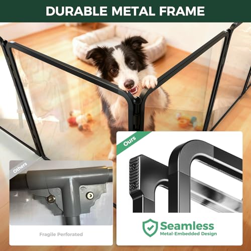 FXW AuraSpace Pro Acrylic Indoor Dog Playpen, Heavy-Duty with Metal Frame, 32" Height 8 Panels for Small and Medium Dogs, Black│Patented