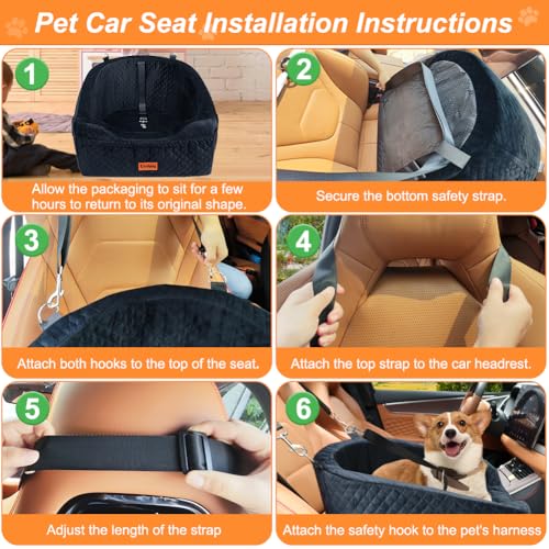 Vivifying Dog Car Seat for Small & Medium Dogs, Detachable & Washable Booster Seat for Pets Up to 30lbs, Travel Bed with Storage Pockets and Safety Belt – Black