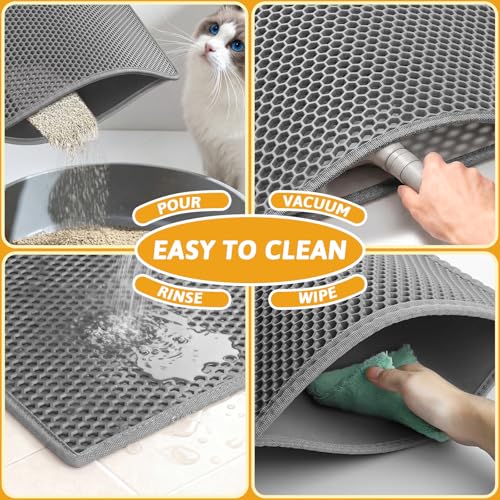 Pieviev Cat Litter Mat Double Layer Waterproof Urine Proof Trapping Mat 1 Pack (Gray, 30x24 Inch (Pack of 1))