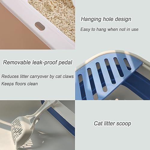 chuyouan Collapsible Kitten Litter Box, 17.7 x 13.4 x 5 inch Open Cat Potty Pan with Scoop Foldable Shallow Cat Toilet Anti-Splashing Low Entrance Travel Litter Box with Falling Sand Pedal Grey