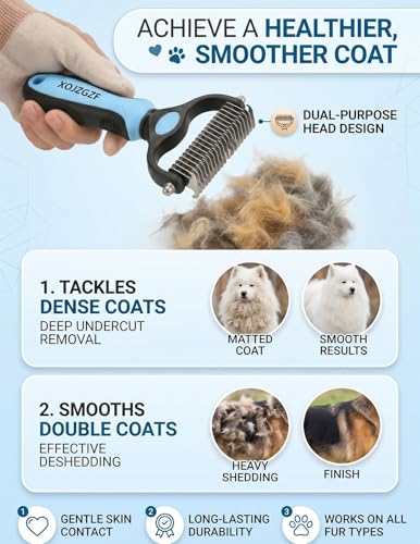 Pet Pro Tool Grooming, Dual Tooth Groom Pro for Dogs, Cat Deshedding Brush, Dog Rake Brush for Shedding, Cats Comb Undercoat Long Hair Knotter Remover, Double Teeth Coat Dual-Sided Professional Tools