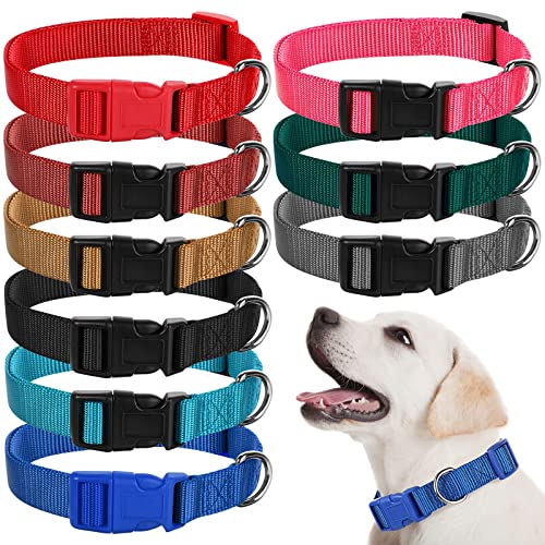 9 Pieces Adjustable Dog Collar for Animal, Soft Nylon Pets Puppy Collar with Quick Release Buckle Holder Bulk for Dogs Walking Running Training(Medium,Retro Colors)