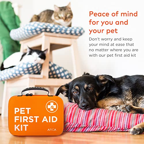 ARCA PET Cat & Dog First Aid Kit for Car - Pet Emergency Kit for Home Office Travel – Dog Camping Essentials with Digital Thermometer, Muzzle & Mini First Aid Pouch