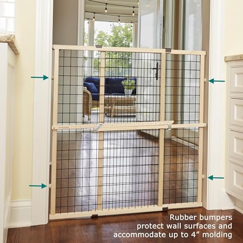 MYPET Wire Mesh Dog Gate: 29.5"-40" Wide, Pressure Mounted with No Tools; Expandable, Durable Pet Gates for Doors and Hallways, 37" Tall, Made with Sustainable Hardwood