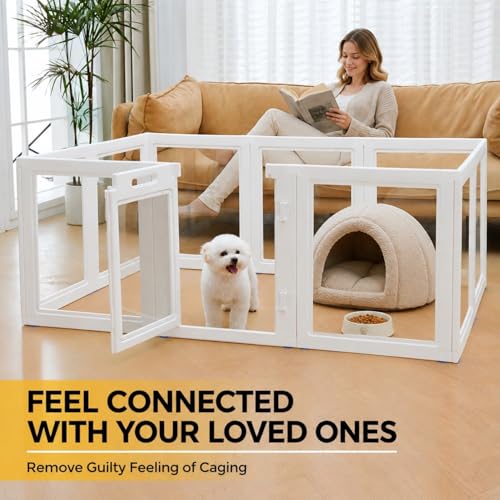 EVERFRONT Clear Acrylic Dog Playpen - Clear Dog Play Pen - Easy Assemble Acrylic Dog Playpen - Puppy Playpen, Cat Playpen, Small Animal Playpen, Dog Play Pen Indoors