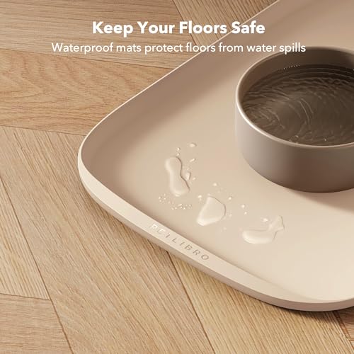 PETLIBRO Cat Food Mat, Silicone Dog Food Mat for Feeder & Fountain, Waterproof Pet Bowl Mat with Raised Edge Spill Protection, Non-Slip Feeding Mat for Cats & Dogs, 22'' x 16.5'', Ivory