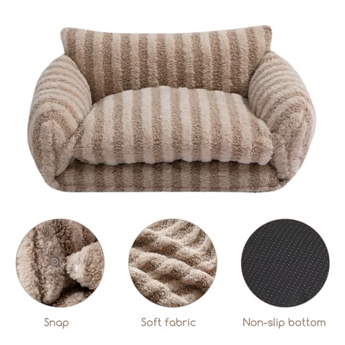 Hollypet Cat Bed Fluffy Plush Multifunctional Double-Layer Machine Washable Soft Warming Kitty Pet Couch Orthopedic Nest Beds for Small Cats Kitten and Dogs up to 13lbs, Khaki(21x15x8 inch)