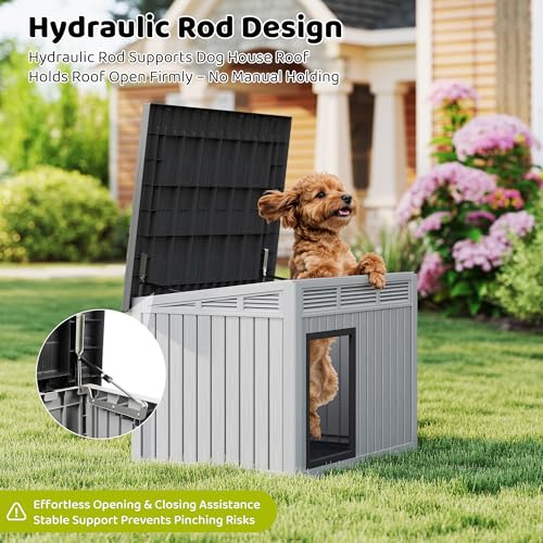 Bifanuo Outdoor Dog House Outdoor for Medium and Small Dog - Weatherproof Removable Roof, Easy to Assemble, Easy to Clean, Ideal for Medium Dogs (Standard Grey, 32.1" L × 25.1" W × 24" H)