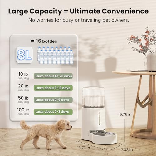 CZPET Automatic 7L Dog and Cat Water Dispenser with Stainless Steel Bowl Gravity Waterer,100% BPA-Free,Large Capacity and Drinking Area Noise-Free for Pets