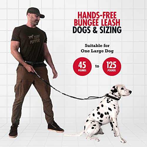 Tuff Pupper Heavy Duty Hands Free Dog Leash | One Large Dog Up to 125 lbs | Comfortable Shock Absorbing Bungee | Reflective Padded Handles | Lumbar Waist Belt 28-50" | Walking Jogging Running Leash