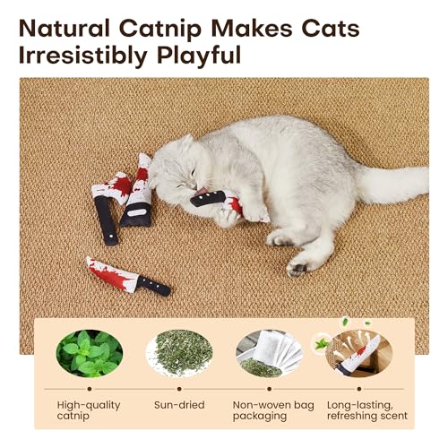 Potaroma 4Pcs Cat Toys, Horror Halloween Knife-Shaped Kitten Catnip Crinkly Sound Toys, Indoor Exercise for All Cat Breeds 6.5 Inches