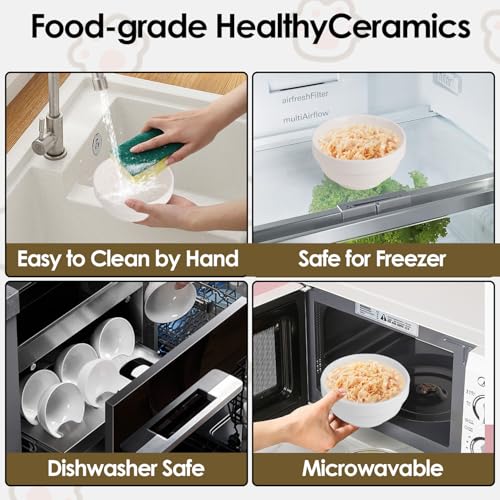 Cat Food Water Bowl Set, Double Ceramic Pet Bowls with 15°Tilted Raised Stand, Elevated Feeding Station with Two Removable Bowls, Raised Cat Bowl, Anti Vomiting Pet Dish Feeder, Kitten and Small Dogs