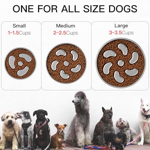 Feedoo Slow Feeder Dog Bowl-2Cups for Medium Breeds, Double Wall Food-Grade Stainless Steel, Heavy Duty with Non-Slip Rubber Base, Puzzle Maze Bowl to Slow Down Eating
