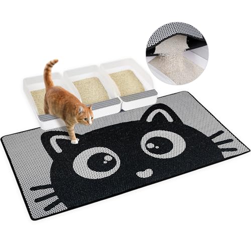 Bienbee Cat Litter Mat, 46"x27" Jumbo Litter Mat Double Layer Litter Trapping Mat,Reduces Tracking and Keeps Floors Clean, Black Cat XL