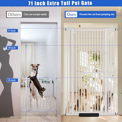 SHYUJAJIE 71 Inch Extra Tall Pet Gate for Cats, 29.5-43" Adjustable Wide Dog Gates, Pressure Mounted Walk Through Tall Cat Gate for Doorways,Hallway,Stairs,House（White）