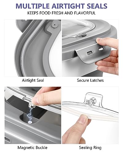ANVS Airtight Collapsible Pet Food Container With Casters, Scoop and Small Container - Keeps Up To 20lbs Dry Dog Food Fresh (Grey)