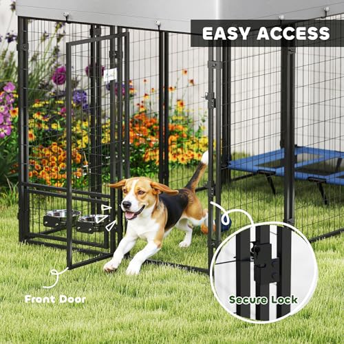 PawHut 8' x 4' x 6' Outdoor Dog Kennel, Welded Wire Dog Kennel Outside Run with 360° Rotating Bowls, Waterproof & UV Resistant Cover, for S&M&L Breeds, Chickens, Ducks, Silver