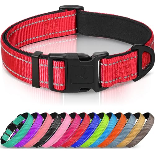 Joytale Reflective Dog Collar,Soft Neoprene Padded Breathable Nylon Pet Collar Adjustable for Medium Dogs,Red,M