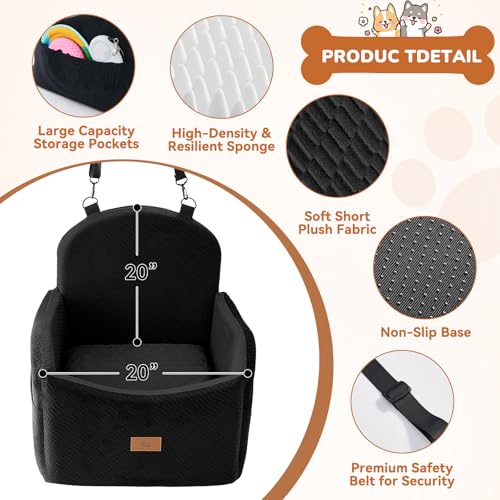 Dog Car Seat for Medium/Small Dogs, Dog Booster Car Seat, Pet Booster Seats Up to 40lbs with Waterproof Layer, 3 Storage Pockets and Safety Belt (Black)