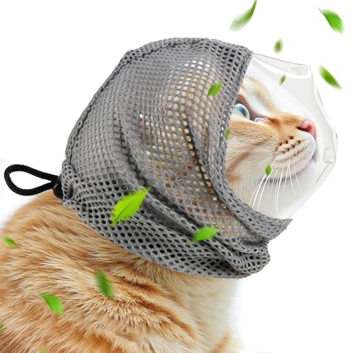Adjustable Cat Muzzle for Grooming and Biting Prevention, Breathable TPU Material with 4 Anti-Scratch Gloves for Nail Trimming Bathing Vet Visits