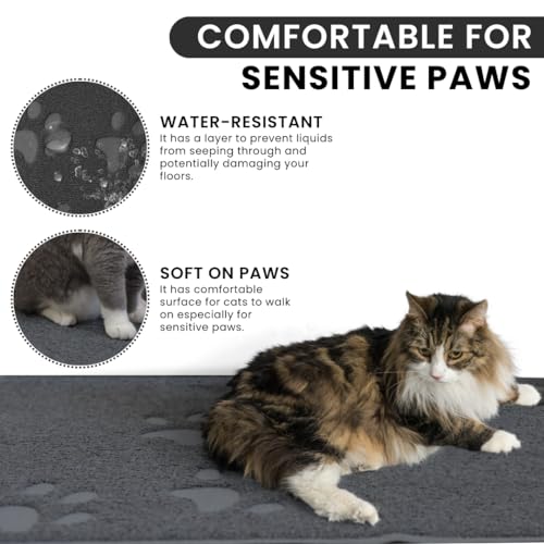 Andalus Small Cat Litter Mat, Pack of 1 - Waterproof, Non-Slip & Easy to Clean Cat Litter Box Mat for Extra Efficient Pet Litter-Trapping, Grey (15.75” X 11.75”)