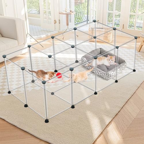 24 Panels Portable Small Animals Playpen,48"x 24"x 28" Transparent Pet Playpen,Portable Plastic Enclosure,Puppy Play Pen for Indoors Outdoor Pet Fence for Guinea Pigs,Bunny,Ferrets,Hamsters,Hedgehogs