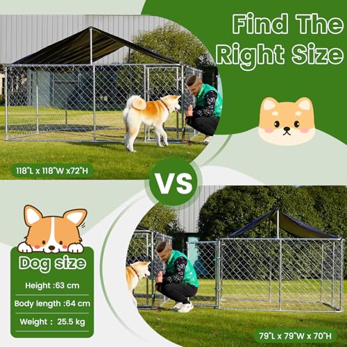 ATTAV Outdoor Dog Enclosure Heavy Duty Dog Kennel House Mesh Dog Big Cage Pet Kennel Steel Fence with Secure Lock (6.56‘x 6.56’)