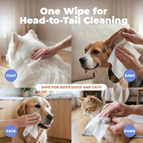 Best Pet Supplies 8" x 9" Large Unscented Dog Wipes - Cleaning and Deodorizing for Paws and Coat - Gentle Formula with Aloe Vera Vitamin E for Puppies and Cats - 100 Count