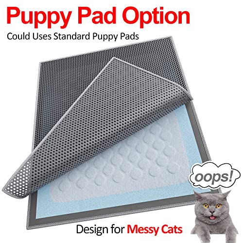 Waretary Cat Litter Box Mat: 36"x 30" Waterproof Kitty Cat Litter Trapping Mat, Easy-clean Double-layer Scatter Control Pad Rug (Grey)