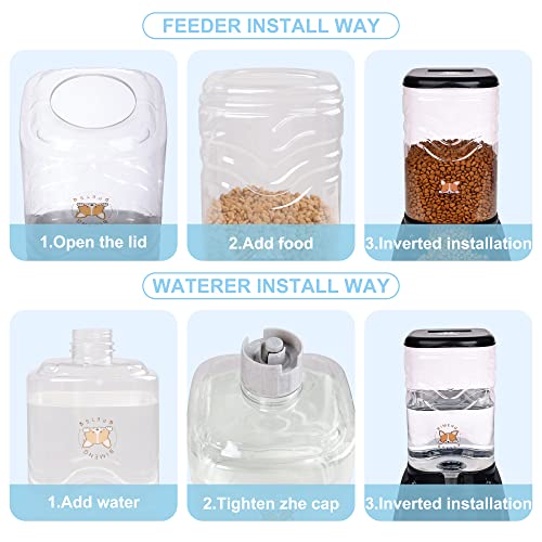Elevon Automatic Cat Feeder, Gravity Food and Water Dispenser Bowl Set for Small Medium Dogs Animals, Pet Feeder Dispenser Storage Food, 3.8L Large Capacity, Black