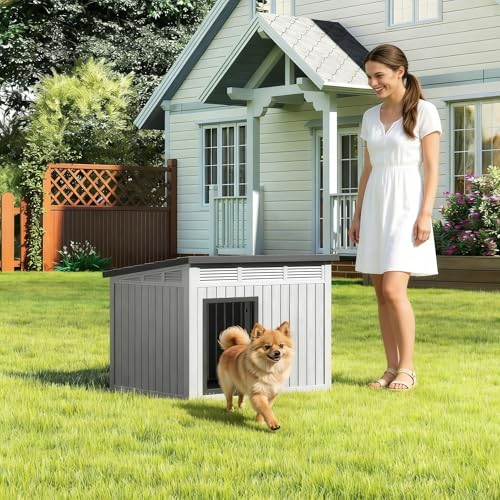 Bifanuo Outdoor Indoor Dog House for Small to Medium Dogs - Waterproof Design, Detachable Roof & Easy Assembly and Cleanup (Classic Grey, 32.1" L × 25.1" W × 24" H)